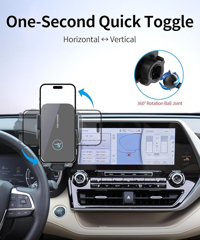15W Wireless Fast Charger for Toyota Highlander/Hybrid 2020-2026 Accessories 8/12.3-inch Screen Fixed Clip, Auto Accessories Navigation Bracket, Interior Decoration Mobile Phone Mount