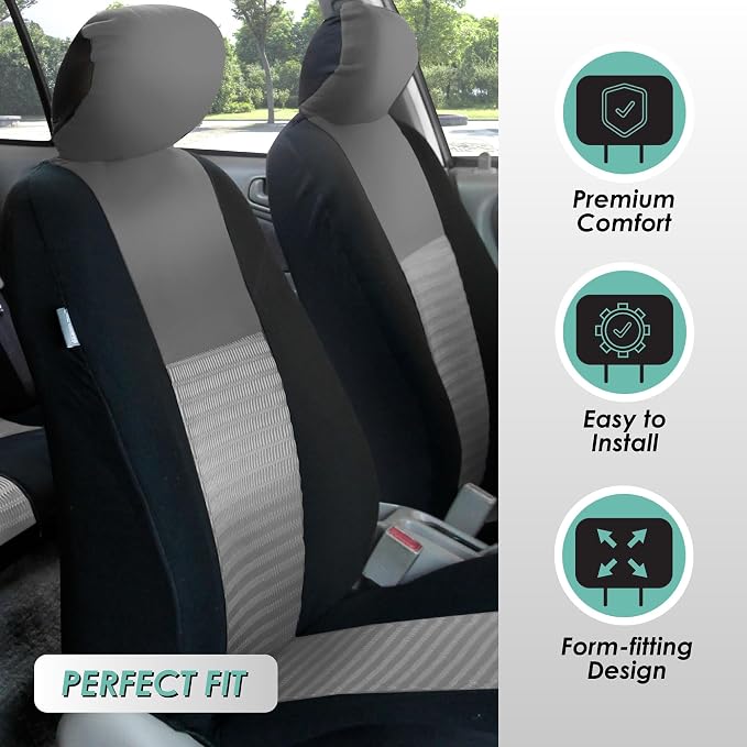 FH Group Car Seat Covers Trendy Elegance Three Row Car Seat Covers Set, Airbag Compatible and Split Ready, 8 Seater Covers-Universal Fit for Cars, Trucks & SUVs Gray/Black