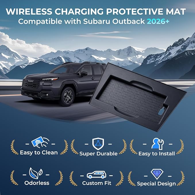 Wireless Charging Protective Mat for Subaru Outback 2026, Interior Accessories Center Console Silicone Anti-Slip Wireless Charger Cover Pad Protector for 2026 Outback, Black