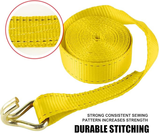 AWELCRAFT Ratchet Straps Heavy Duty 4 Pack,4500lbs Breaking Strength,1.5in×15ft Tie Down Ratcheting Strap with Padded Handles, Double J Hooks & Soft Loops for Motorcycle,Trailer & Trucks (Yellow)
