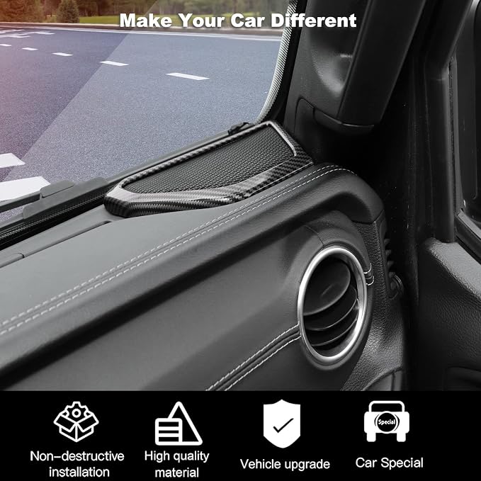 A Pillar Speaker Trim Cover & Roof Speaker Audio Trim Cover Ring Kit Decoration Interior Accessories for Jeep Wrangler JL JLU & Gladiator JT 2018-2022,Carbon Fiber Grain