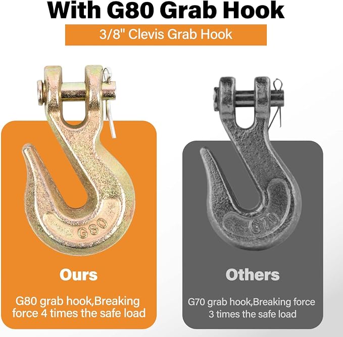 3/8" G80(4-Pack Chain Hooks+10 Ft Binder Chain)