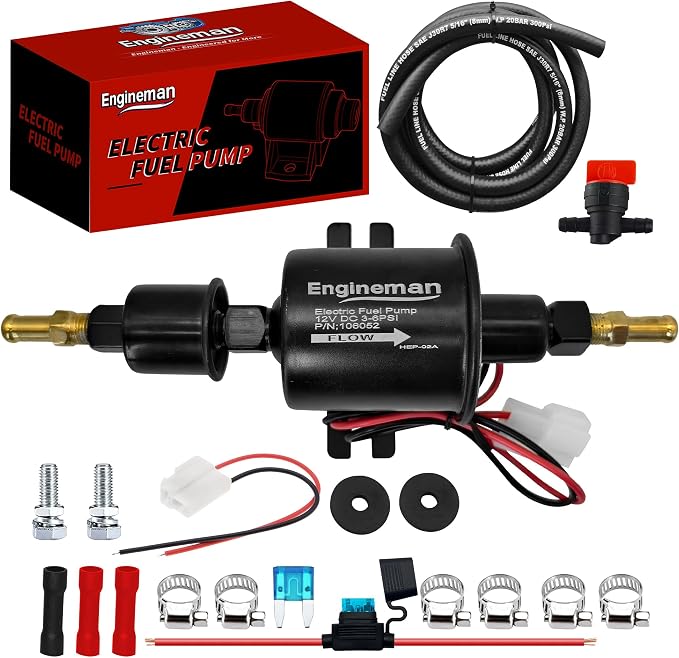 Universal Electric Fuel Pump Kit 12V 3-6 PSI Low Pressure with Fuel Filter 6.56 FT 5/16" ID Fuel Line Replacement For Carburetor Lawn Mower Gas Diesel Fuel Transfer Pump