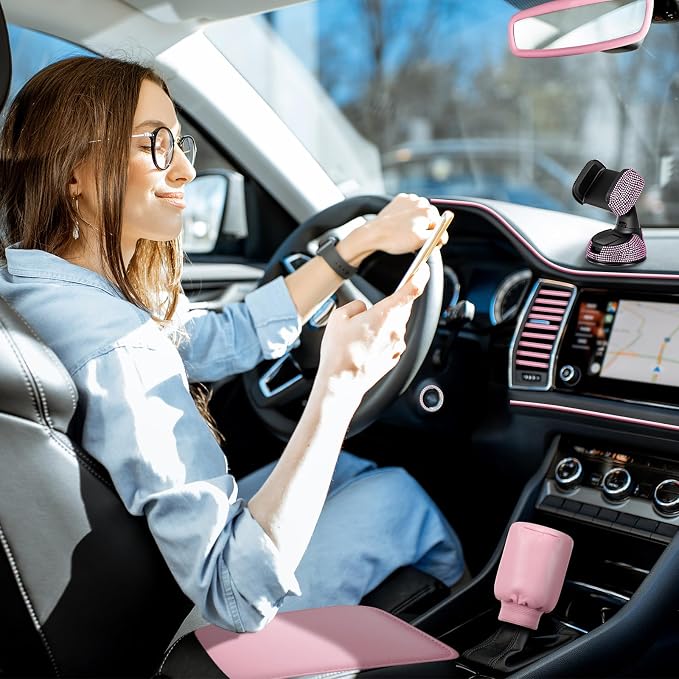 38 Pcs Pink Car Accessories Set for Women Bow Car Accessories Pink Seat Belt Cover Bow Hook Coaster Bling License Plate Decoration