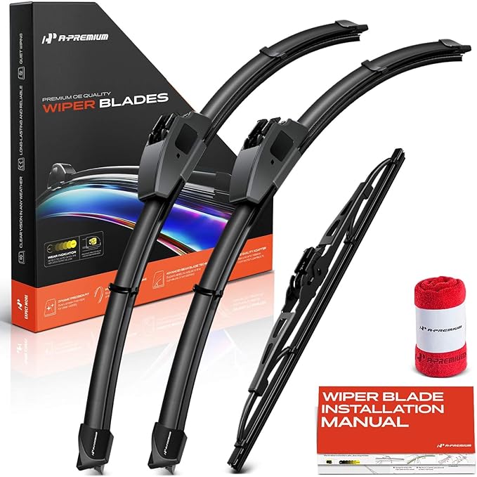 A-Premium 24"+19"+11" Windshield Wiper Blades Compatible with Saturn Vue 2002-2007 - Front Rear Wipers Blade Set for Hook/Hook Arm Connector, with Wear Indicator & Towel (Pack of 3)