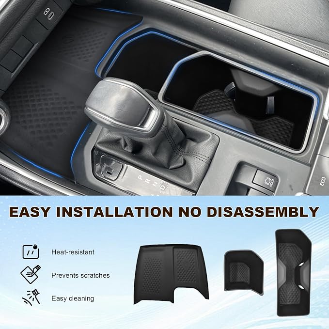 TPE Anti-Slip Cup Holder Insert & Silicone Wireless Charging Non-Slip Mat 2pcs for 2024 2025 2026 Toyota Grand Highlander Accessories Anti-Drop & Anti-Rattle for Grand Highlander Hybrid Black