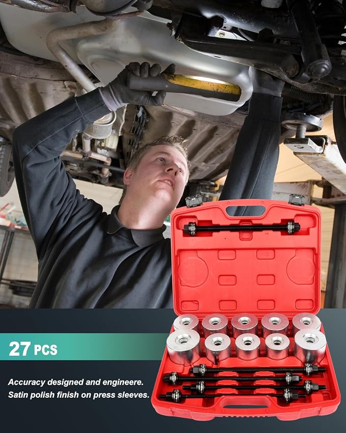 SCITOO 27PCS Automotive Universal Tools Press and Pull Sleeve Kit Bush Bearing Removal Insertion Tool Set