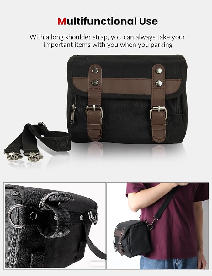 Motorcycle Tool Bag Vintage Saddle Bag Motorcycle Fork Bag Canvas Sissy Bar Bags Handbar Bag for Bike Large Capacity Waterproof Storage Bag for Powersports Cameral Bag for Men&Women
