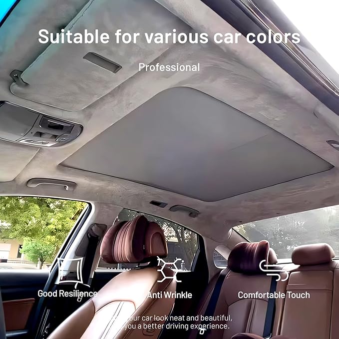 Babnecl Suede Auto Headliner Fabric 98" L × 60" W with Foam Backing - Tube Packaging - Light Grey Interior Replacement Material for Car/Truck/SUV/RV Roof - Home Repair/DIY Headliner Material