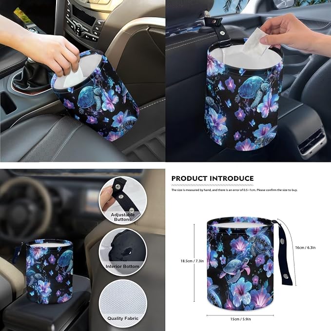 15 Pcs Plumeria Sea Turtle Car Seat Covers Full Set for Women Cute Car Accessories Interior Car Steering Wheel Cover Seatbelt Covers Trash Bin Rear View Mirror Cover Cup Holders Keychain