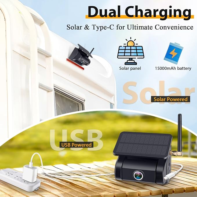 Magnetic Solar Wireless Backup Camera - No-Drill Installation, Scratch-Proof, No Delay 5-Inch HD1080P Screen, Long Battery Life, Night Vision, Anti-Interference 2.4GHz Signal for Trucks