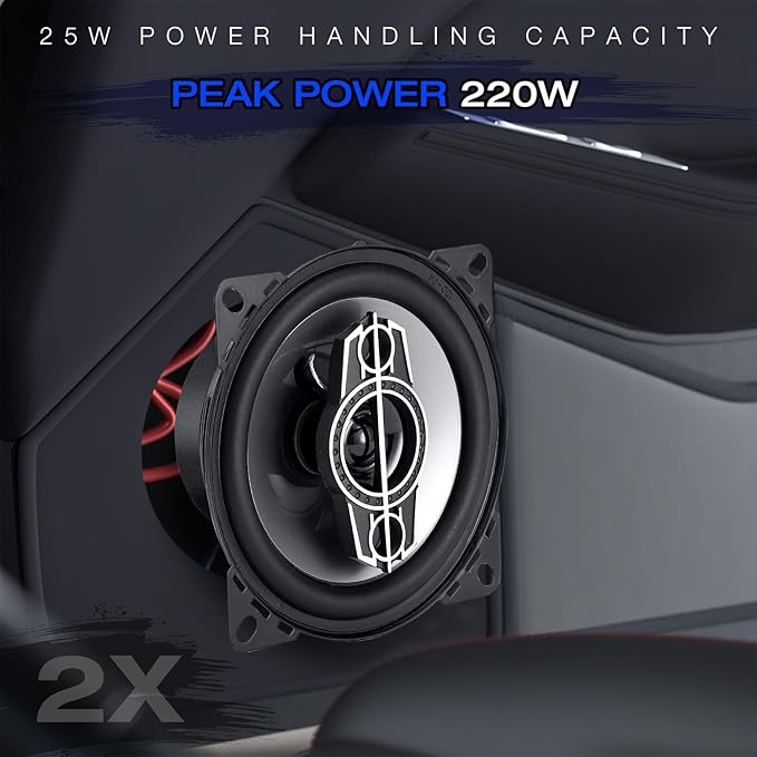 4" 4-Way Coaxial Car Audio Speakers, 220W Max, 4 Ohm, W/PEI Dome Tweeters, Compact for Front or Rear Doors (Pair)
