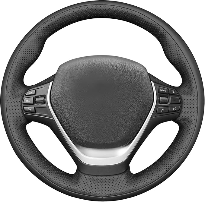 MEWANT Hand Stitch Black Smooth Perforated Faux Leather Steering Wheel Cover for BMW 2Series F22 F23 F30 F34 F32 F33 F36