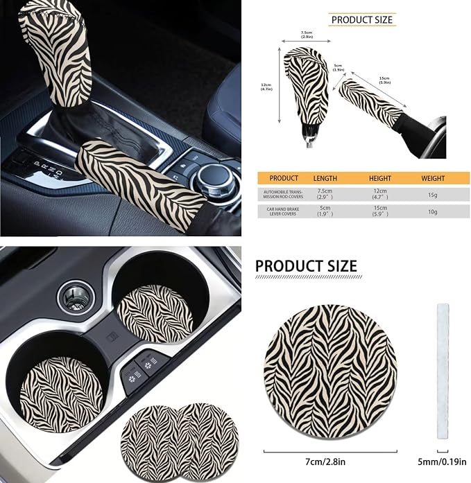 AFPANQZ Zebra Stripe 11 Pieces Auto Accessories Set with Seat Covers Full Set with Hand Brake Cover Gear Shift Knob Cover Seat Belt Pads Car Coaster Steering Wheel Cover