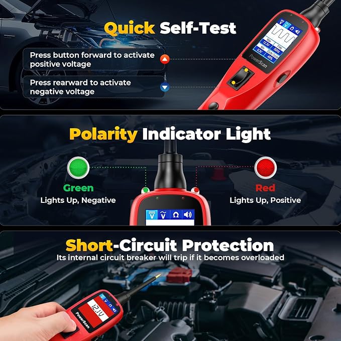 Autel PowerScan Automotive Circuit Tester PS100, 12V-24V Power Circuit Probe Kit w/Flashlight, AC/DC Voltage Resistance, Short Open Finder, Component Activation, 20FT Extension Cord for All Cars