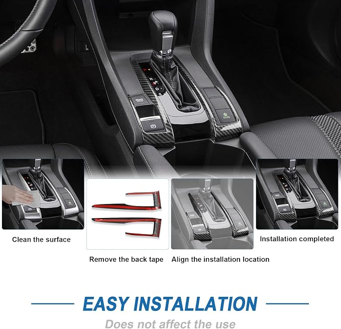 Carbon Fiber Gear Shift Trim Compatible with Honda Civic 10th Gen 2016-2021