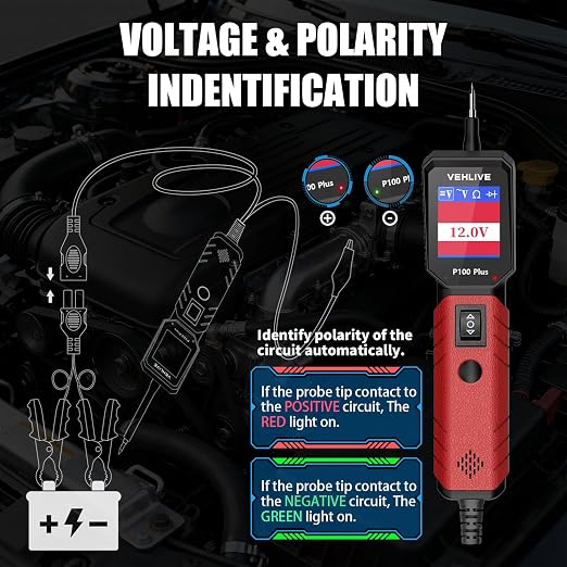 P100 Plus Automotive Power Circuit Probe Tester,12V 24V Car Automotive Diagnostic Test Tool, Digital Volt Ohm Meter W/Overload Protection, Circuit Fault Finder w/ 40FT Cable & Angled Screen