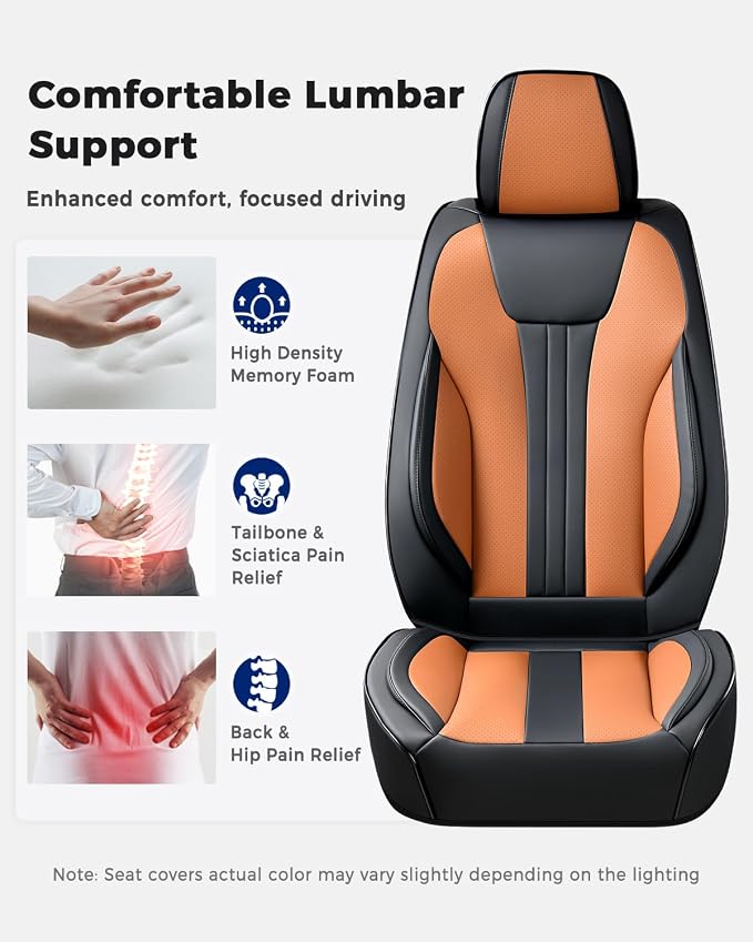 Huidasource Universal Car Seat Covers, Luxury Waterproof Faux Leather, Airbag Compatible, Easy to Install, Full Access to Seat Functions, Stain & Wear Resistant for Daily Driving, Brown & Black
