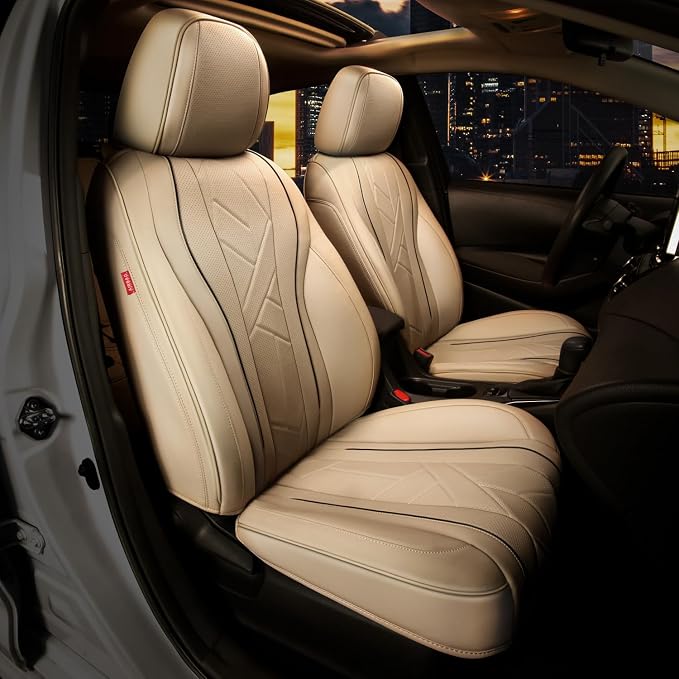 Touring Series Leatherette Front Row Set Seat Covers Universal for Cars Trucks SUV, Beige, CA-SC-Touring-F-BE
