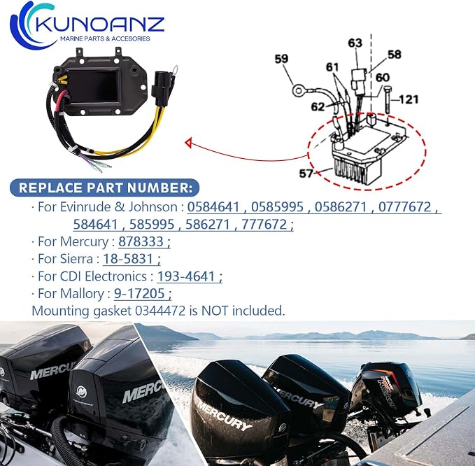 193-4641 35 Amp Voltage Regulator Rectifier for Johnson&Evinrude 185 200 225 250 300 HP Outboard 2-Stroke 6&8-Cyl. 0584641 0585995 0586271 0777672 Mercury:878333 Sierra:18-5831 584641,585995