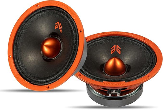 MX80E2 Loudspeaker 8 Inch Midrange 640 Watts 4 Ohms Orange Bullet, Premium Quality Audio Door Speakers for Car or Truck Stereo Sound System, Orange (2 Speakers)