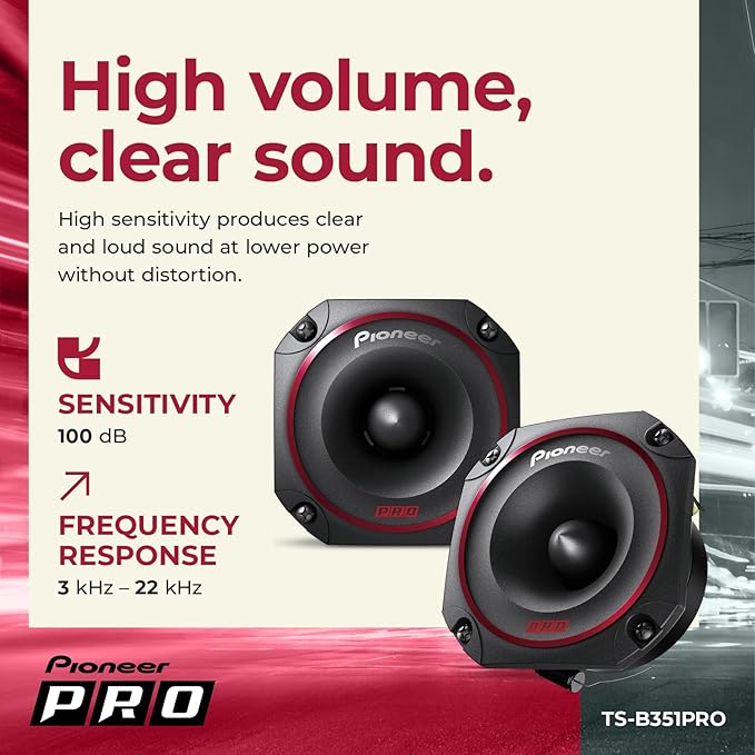 PIONEER P.R.O. Series TS-B351PRO 3.5” Tweeters (Pair) – 250W Max, Perfect for high-SPL Builds and pro-Level car Audio, Bullet Style Tweeter