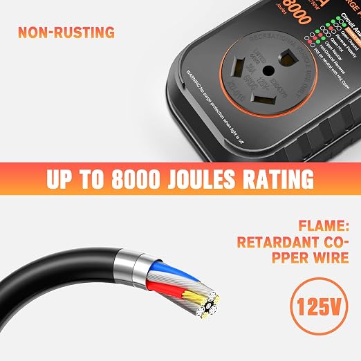 GEARGO RV Surge Protectors 30 Amp RV Circuit Analyzer, [𝟐𝟎𝟐𝟔 𝐍𝐞𝐰 𝐔𝐩𝐠𝐫𝐚𝐝𝐞𝐝 & 𝐆𝐞𝐧𝟐] Full Protection, RV Adapter Plug for Camper(Orange)