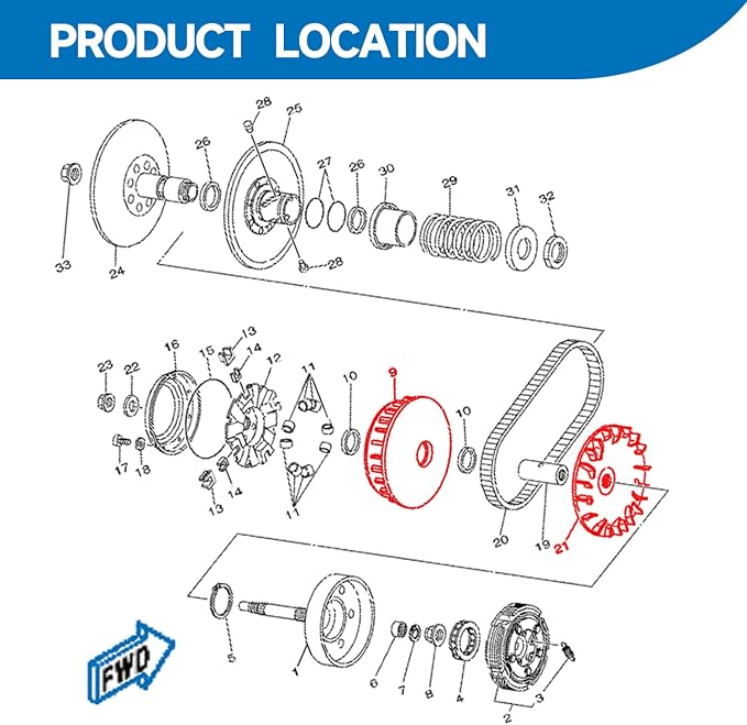 Primary Drive Clutch with Fixed Sheave Plate Assembly for Hisun 500 700 ATV UTV, for Menards Yardsport YS500, YS700, Massimo, Supermach, Bennche Bighorn, Qlink Front Runner
