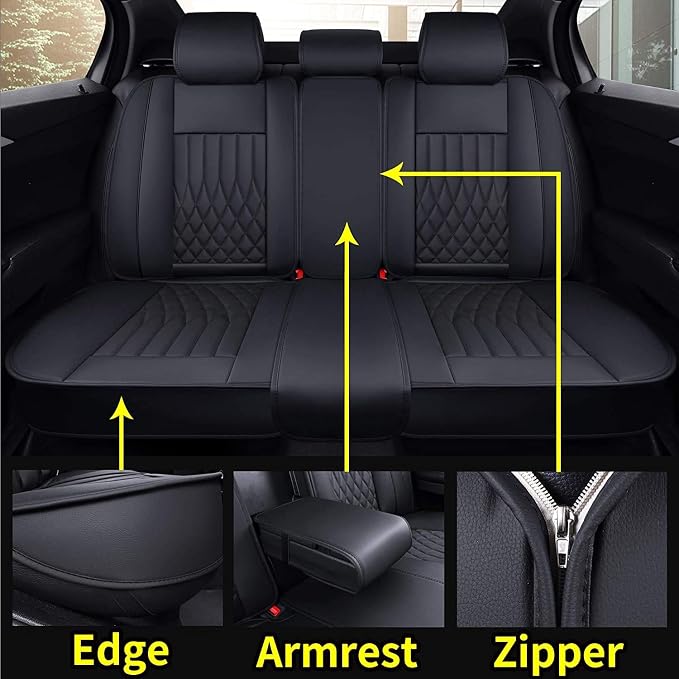 Aierxuan Car Seat Covers Full Set Universal Fit for Honda Civic Accord CRV, Toyota Camry Prius Rav4 Corolla, Kia, Lexus, Nissan, Mazda, Jeep Cherokee and Most Cars, with Waterproof Leather (Black)