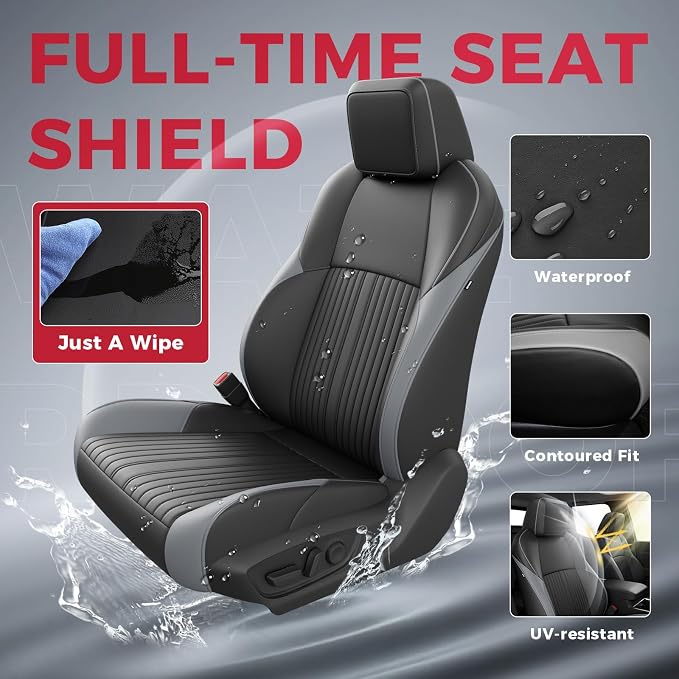FREESOO Custom Fit Toyota Tacoma Seat Covers Full Set, Full Coverage Waterproof Leather Seat Covers, Double Cab Sr,Sr5,TRD Sport,TRD Off-Road,Limited, Seat Covers for Cars Seat Protector