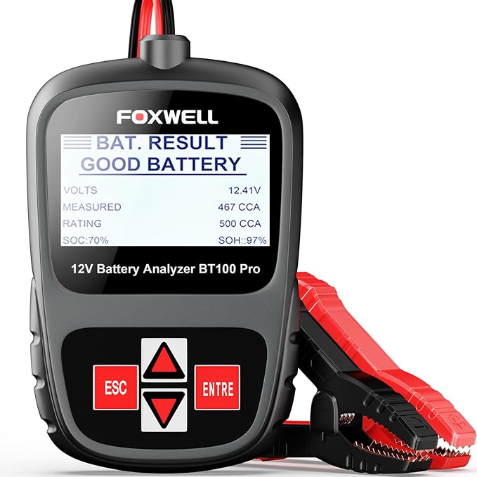 Car Battery Tester FOXWELL BT100 PRO, 12V Battery Load Tester, 100-1100CCA Automotive Digital Battery Analyzer for Car Truck Motorcycle SUV Boat Marine RV & Pickup