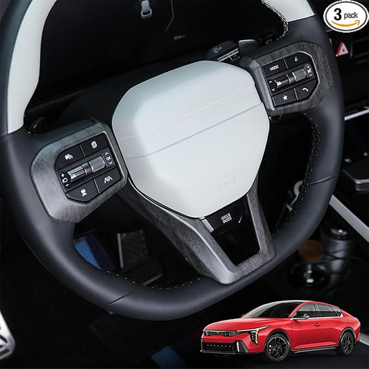 Car Steering Wheel Covers Steering Wheel Button Panel, Protection Frame Molding Trim, Steering Wheel Cover for KIA K4 GT 2024-2026 Accessories (Wood Grain)