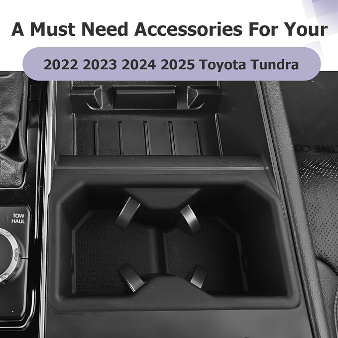 LUWU 2025 Tundra Center Console Cup Holder Compatible With 2022 2023 2024 2025 Toyota Tundra Interior Accessories TPE Cup Holder Insert