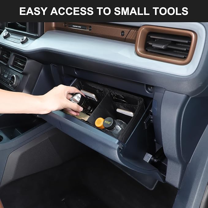 Lcojicep Co-Pilot Glove Box Dividers Organize Compatible Compatible with Ford Maverick 2022-2025 Passenger Side Glove Divider Box Storage Bag Compartment Partition Insert Tray Accessories