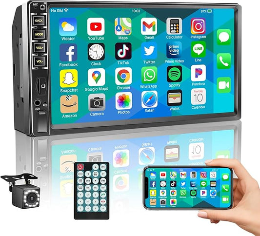 7" Car Stereo Double Din Touch Screen Car Radio Audio Receiver FM Radio Bluetooth Video Remote Control MP5/4/3 Player Android Phone Mirror Link USB/SD/AUX Hands Free Calling with Camera