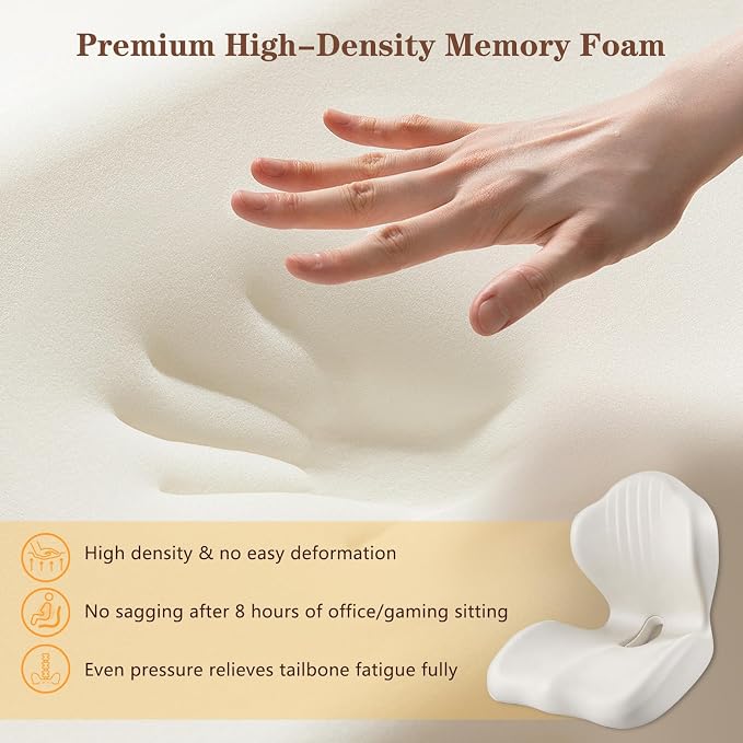 Ergonomic Memory Foam Seat Cushion with Back Support, L-Shaped Office Chair Cushion with Coccyx Cutout, Tailbone Support Cushion for Long Sitting, Car Seat Cushion for Driving, Home & Gaming Chair