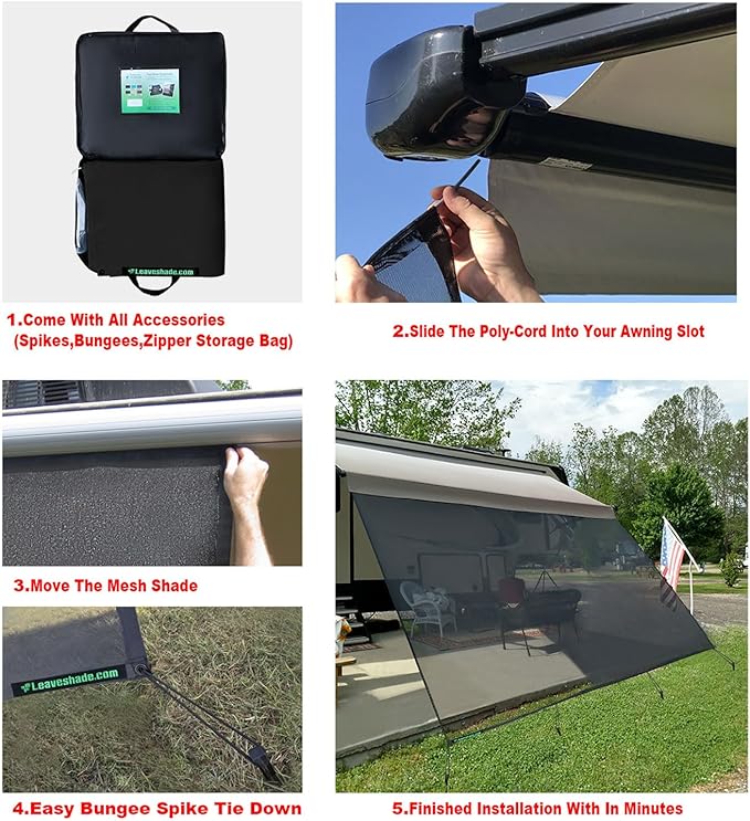 leaveshade RV Awning Sunshade Screen 8' X 19' 3'' (Fit for 20' Awning) Mesh Sun Shade Block UV Glare Motorhome Camping Trailer Awning Shadescreen Sunblocker Sunscreen - 3 Year Warranty (Black)