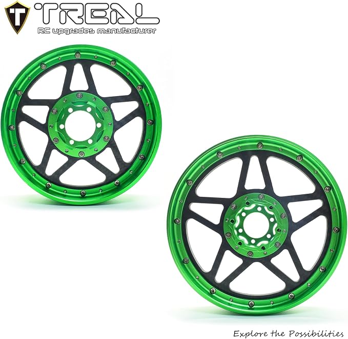 TREAL Losi Promoto MX Front and Rear Wheels(2P), CNC Machined Aluminum w Carbon Rims for Losi 1/4 FXR Motorcycle(Green)