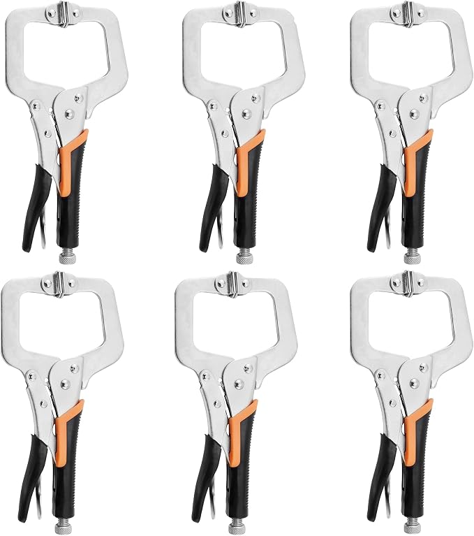 11-Inch C-Clamp Locking Pliers,Heavy Duty Vise Grip Locking Pliers With Swivel Tips for Woodworking,Welding,Home(6 Pack)