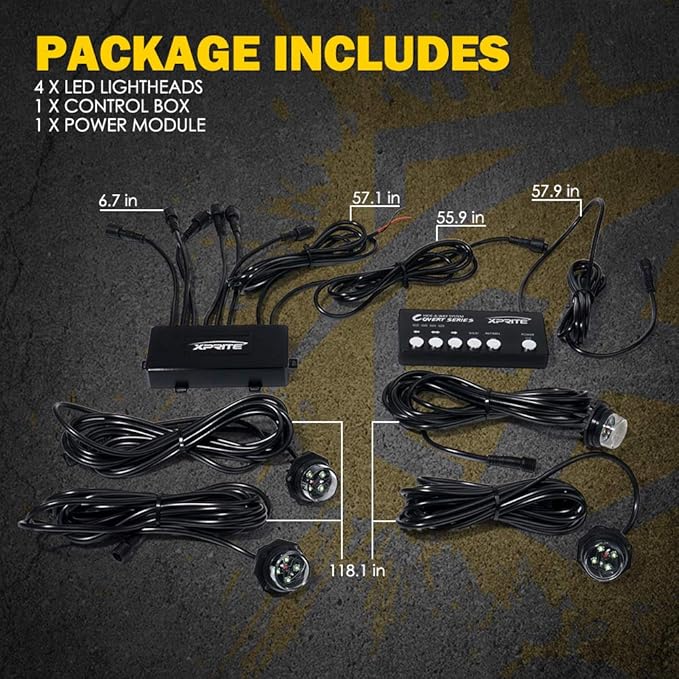Xprite Amber LED Hideaway Strobe Lights Kit 20 Flashing Patterns w/Control Panel Headlights Taillights Fog Marker Light Mounting, for Construction Emergency Vehicles Trucks SUV Vans 12V Cars 4 PCs