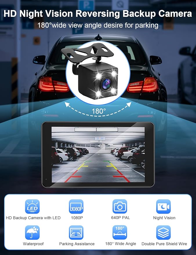 Carplay Screen for Car, 7" HD Portable Car Stereo Touch Screen with Wireless Android Auto, Backup Camera with LED/Mirror Link/Voice Control/Bluetooth/GPS/AUX/FM Satellite Radio for All Vehicles