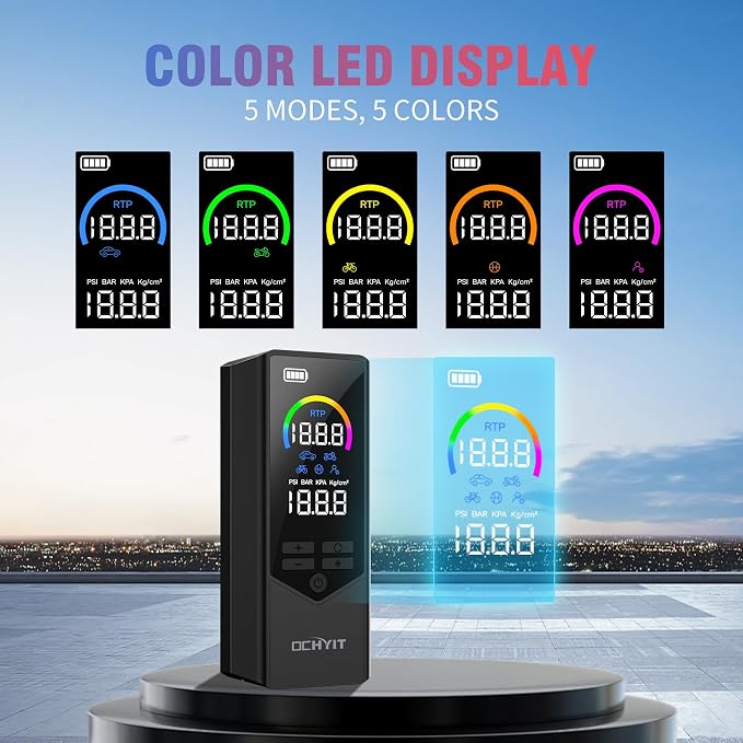 Tire Inflator Portable Air Compressor + F150 Fog Lights with Amber DRL/Turn Signal Rectangular Fog Lights, Upgraded Color LED Screen Air Compressor with Pressure Gauge Auto Shut-off for Car Moto Bike