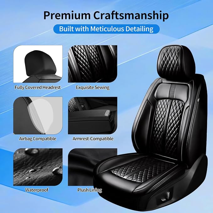 Fit XT5 Car Seat Covers for Select Cadillac XT5 2017-2026 - Premium Full Coverage Leather, Airbag Compatible & Scratch-Resistant, Waterproof & All Weather Seat Protector, Full Set, Black