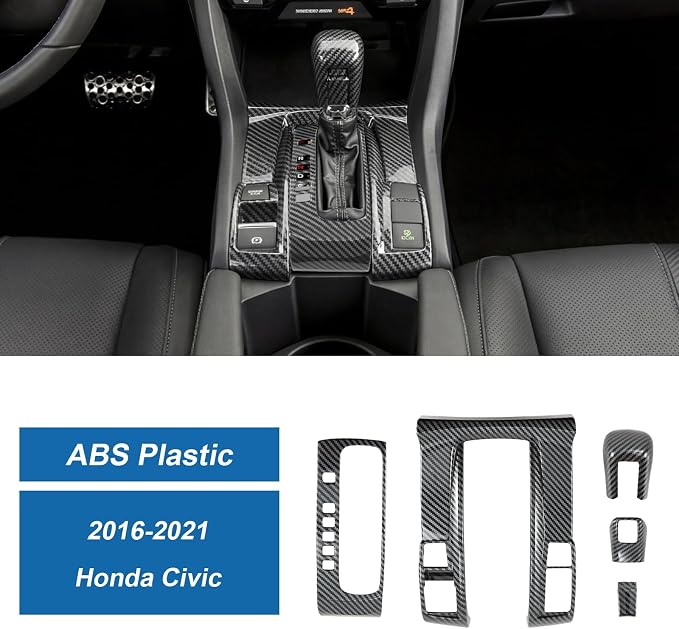 Carbon Fiber Center Console Gear Shift Panel Cover Compatible with Honda Civic 10th Gen 2016-2021