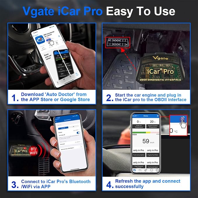 Vgate iCar Pro Bluetooth 4.0 OBD2 Code Reader OBDII Fault Diagnostic Tool Compatible Car Adapter Check Engine Light for iOS, iPhone, Android and Windows