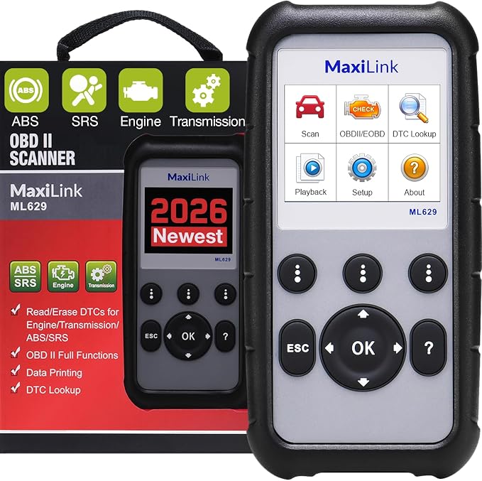 2026 Autel ML629 OBD2 Scanner ABS SRS Engine Transmission Diagnoses OBD II Full Functions Upgraded Version of AL519/AL619/ ML619 for DIYers Professionals
