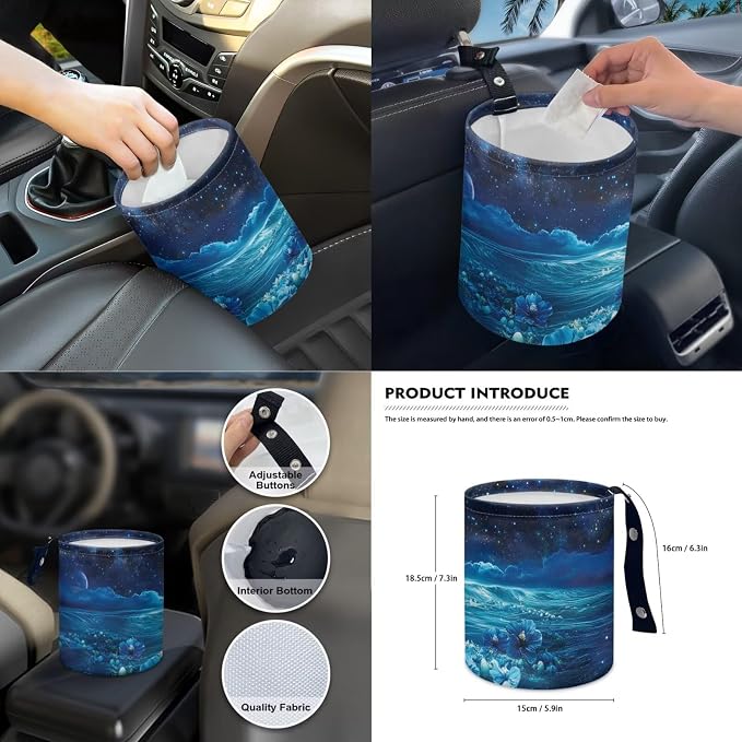 Sea Turtle Print Car Seat Cover Sets Full Set Flower Print High Back Seat Covers with Steering Wheel Cover Armrest Cushion Safety Belt Pads Trash Can for Truck Sedan SUV, Blue