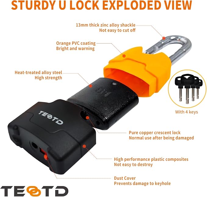 Motorcycle Chain Lock 6.6feet/200cm Long Heavy Duty Anti-Theft Security 10mm Thick Chain with Bright-Colored Lock,Durable with 4 Keys for Motorcycles,Containers(10.36lbs)