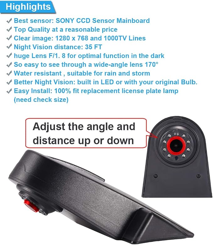 1280x720 Pixels 3rd Brake Light Reverse Camera Parking for Sprinter vito Viano Citroen Dacia Fiat Ford Hyundai Isuzu Iveco Mitsubishi Nissan Peugeot Seat Skoda Toyota VW Crafter T5+7" Reverse Monitor