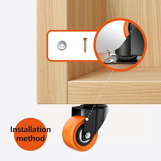 2" Swivel Plate Casters Set of 8 Heavy Duty 400 lbs | Orange PU, Non-Marking, Quiet. 400 Lbs/4 Casters. No Brake - Continuous Rolling. Black Rustproof Bracket. Workshop, Garage